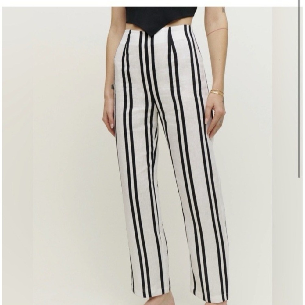 Reformation Poppy Linen Pants Size 6 Stripes Highrise Coastal Travel Preppy Twee - Picture 8 of 8